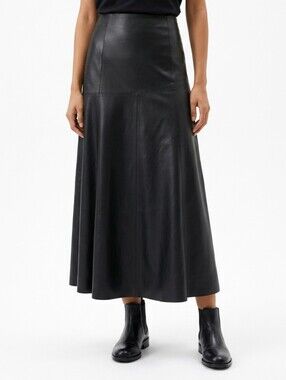Pixie Market Black Leather Maxi Skirt with Flared Panels